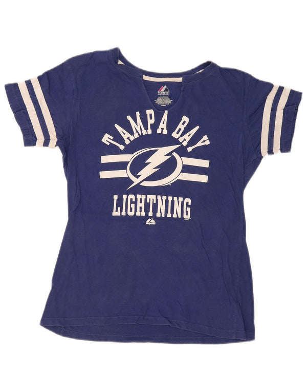 Majestic Womens Graphic T-Shirt Top UK 14 Medium Marineblau Baumwolle