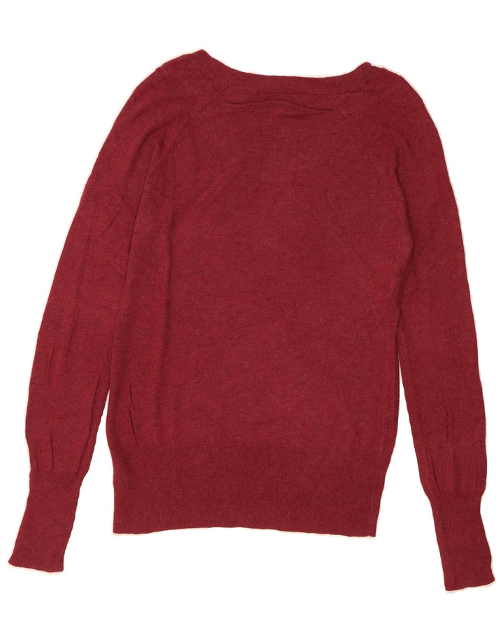 MOSSIMO Womens Boat Neck Jumper Sweater UK 12 Medium Burgundy Nylon Vintage Mossimo and Second-Hand Mossimo from Messina Hembry 