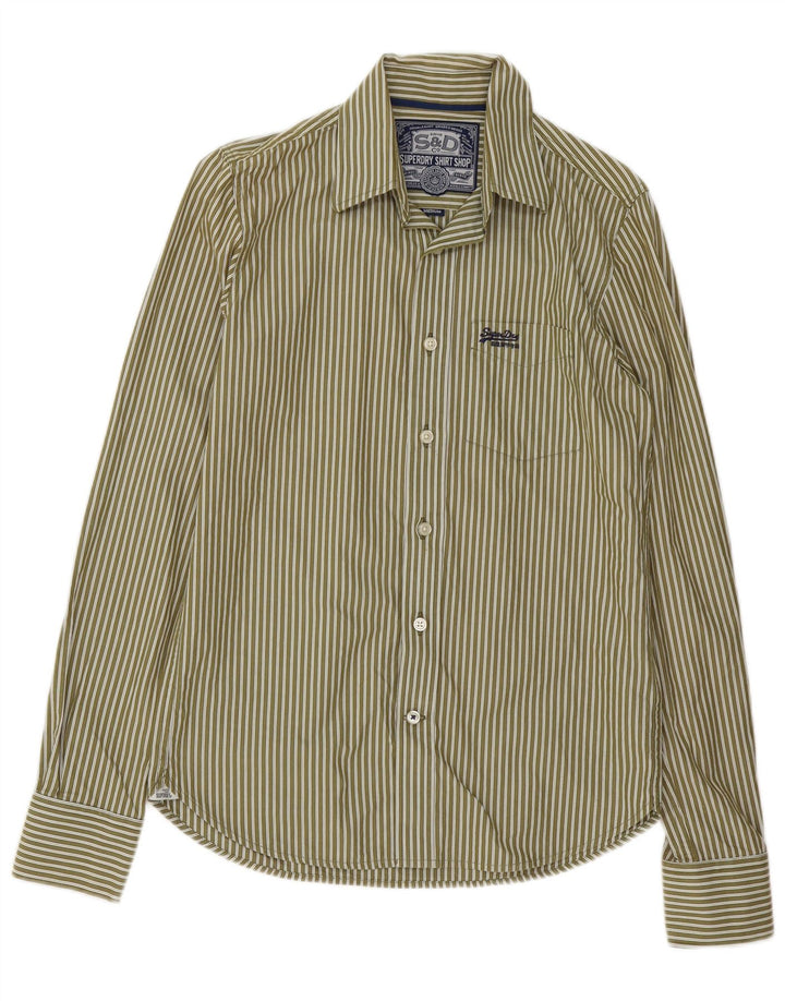 SUPERDRY Herren-Hemd aus mittelkhakifarbener, gestreifter Baumwolle