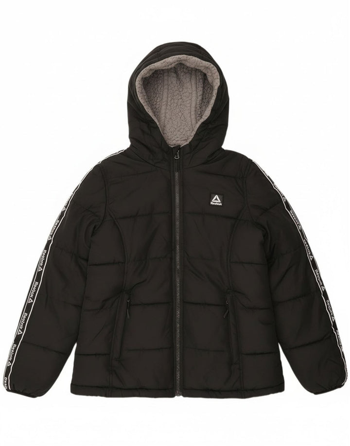 Reebok Damen Graphic Hooded Wattierte Jacke UK 10 Small Schwarz