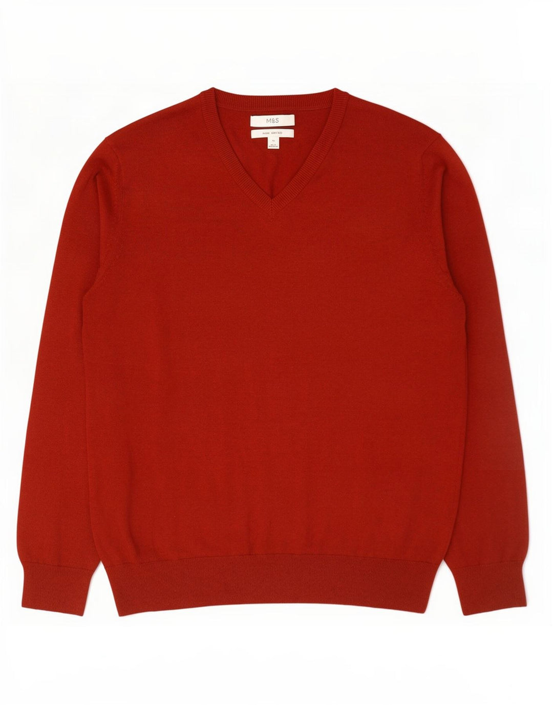 Marks & Spencer Herren-Pullover mit V-Ausschnitt, XL, rote Baumwolle