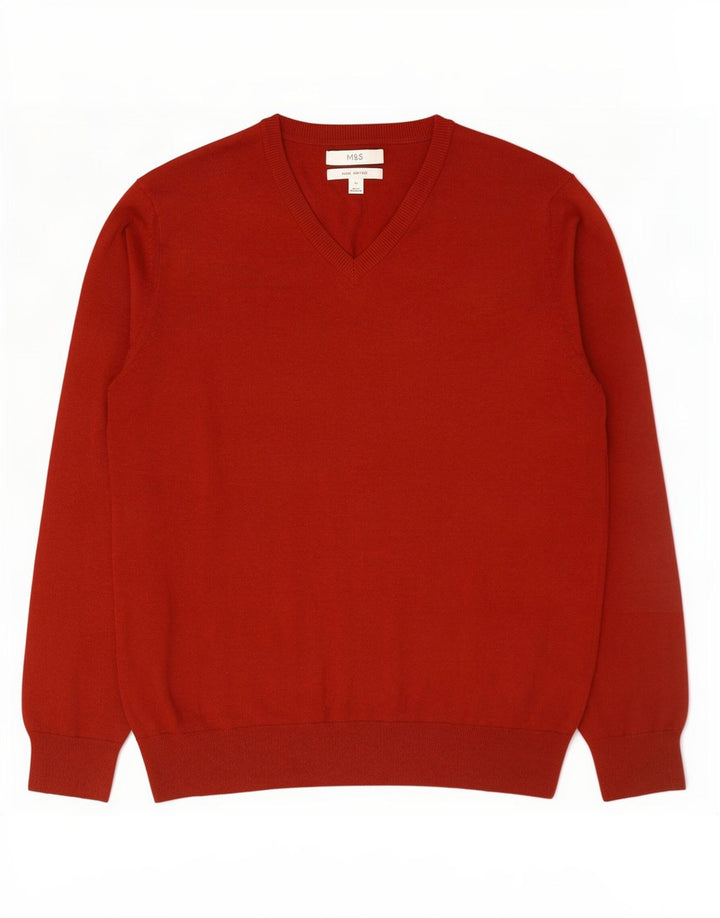 Marks & Spencer Herren-Pullover mit V-Ausschnitt, XL, rote Baumwolle