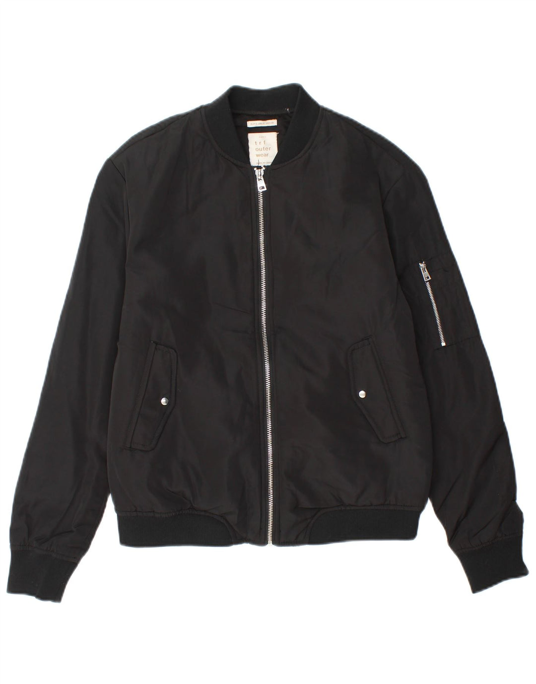 ZARA Damen Bomberjacke UK 10 Small Schwarz Polyester