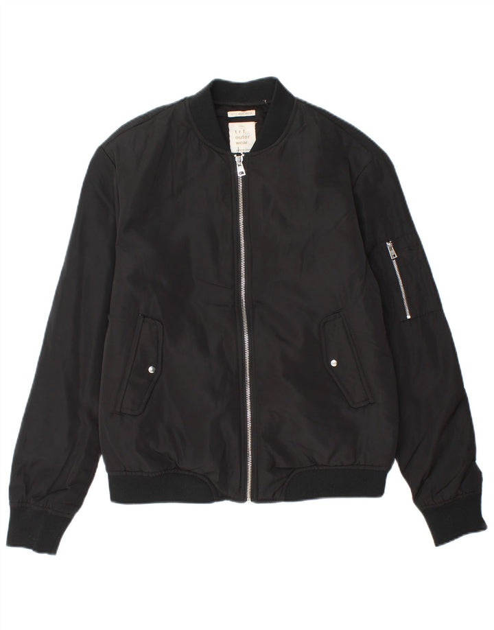 ZARA Damen Bomberjacke UK 10 Small Schwarz Polyester