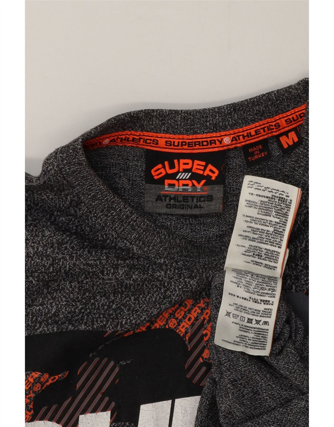 Superdry Herren Grafik-T-Shirt-Oberteil aus mittelgrau gesprenkelter Baumwolle