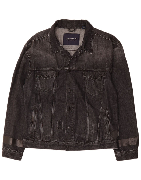 Scotch & Soda Herren-Jeansjacke im Used-Look mit Grafik, UK 44, 2XL, graue Baumwolle