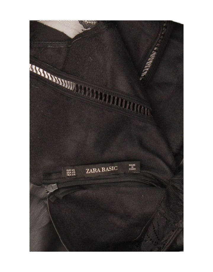 ZARA Damen Ärmelloses Lederetuikleid UK 4 XS Schwarz