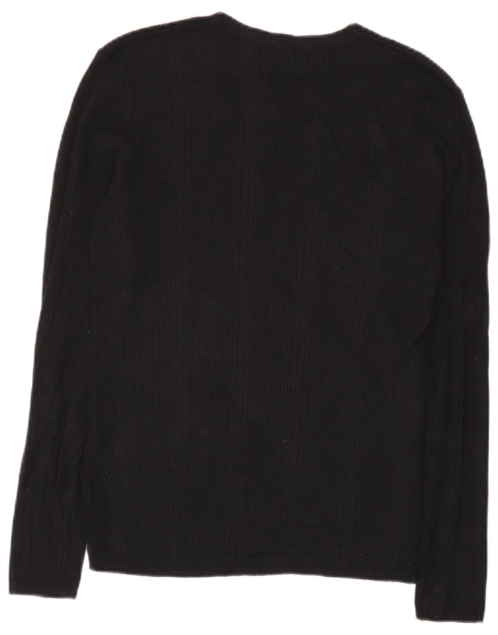 Marks & Spencer Damen Top Langarm UK 10 Small Schwarz gestreifte Viskose