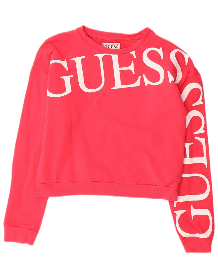 GUESS Crop Graphic Sweatshirt-Pullover für Mädchen, 13–14 Jahre, rosa Baumwolle