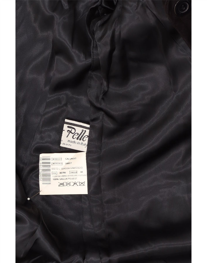 VINTAGE Womens Suede Overcoat IT 44 Medium Black Leather Vintage Vintage and Second-Hand Vintage from Messina Hembry 