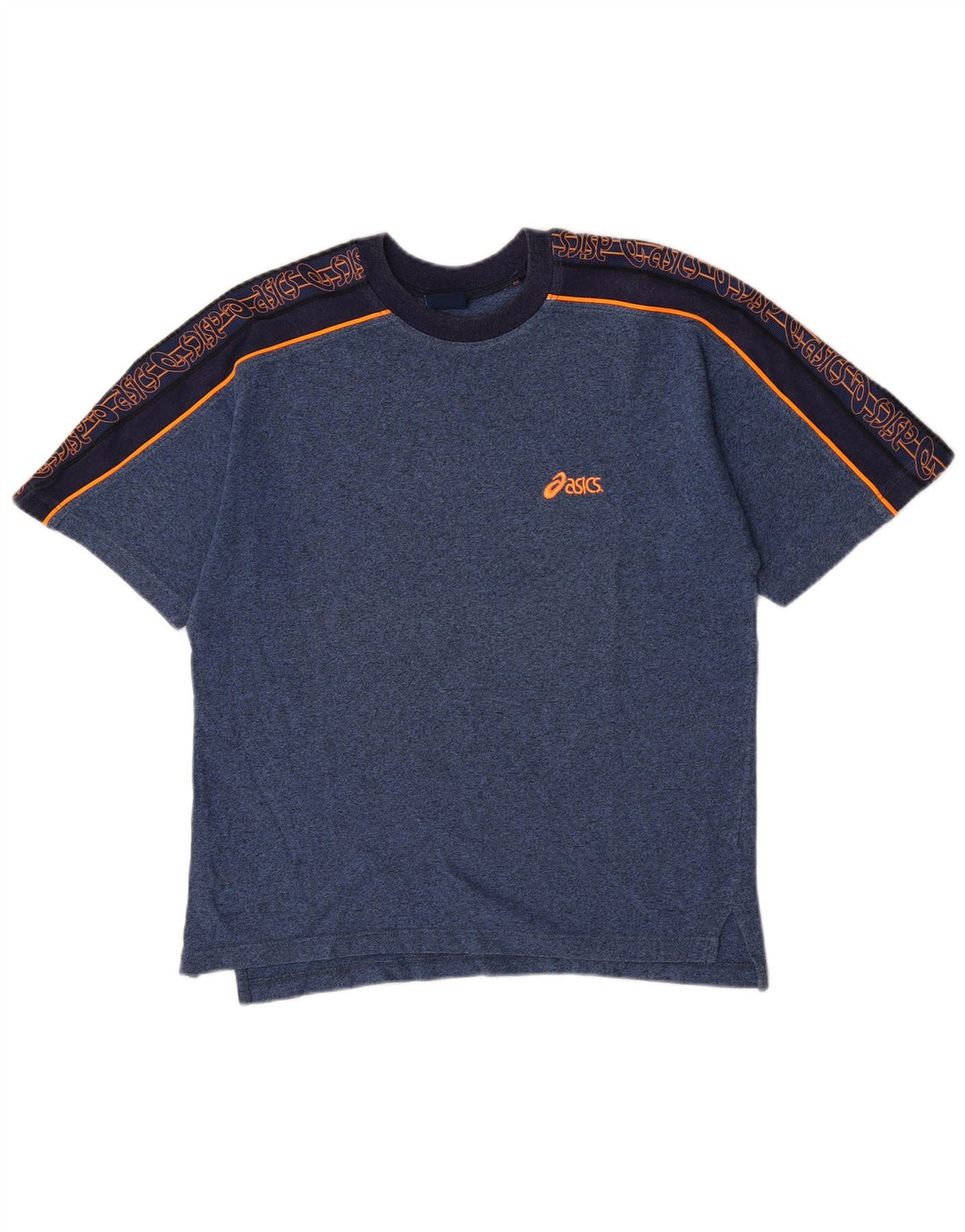 Asics Herren Grafik-T-Shirt-Oberteil aus mittelblauer, marineblauer Colourblock-Baumwolle