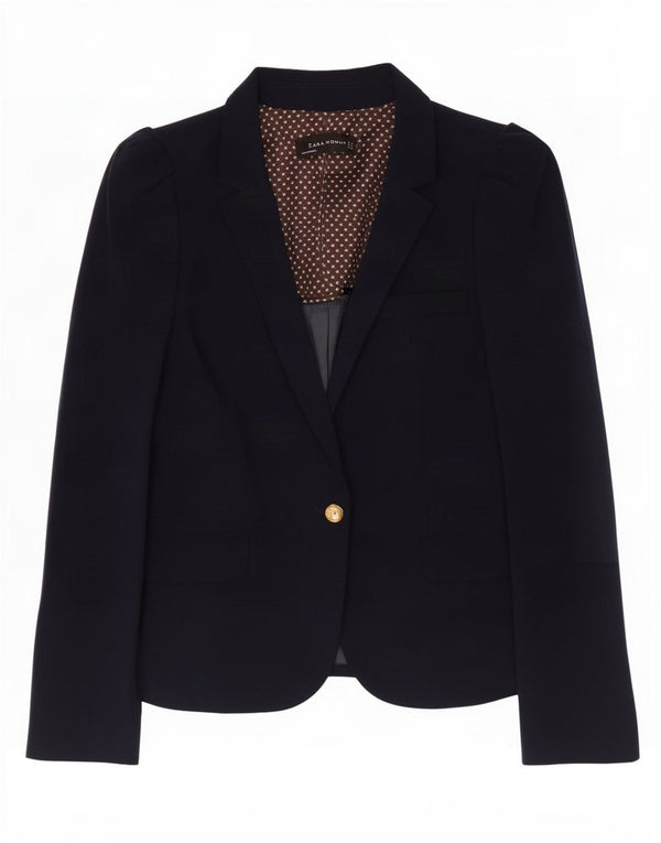 Zara Damen 1-Knopf-Blazerjacke UK 12 Mittelmarineblau