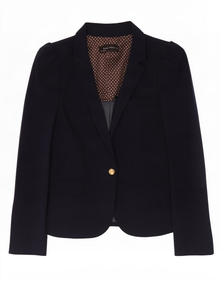 Zara Damen 1-Knopf-Blazerjacke UK 12 Mittelmarineblau