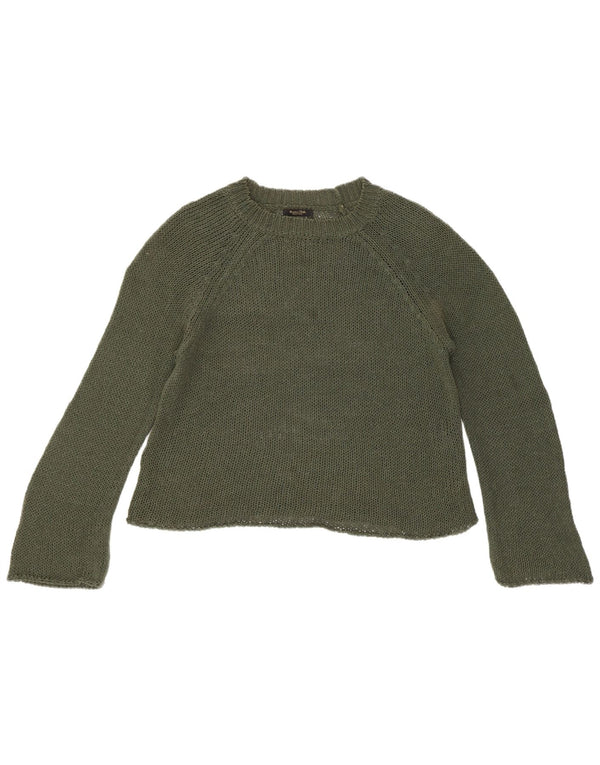 Massimo Dutti Damen Crop Crew Neck Pullover Pullover UK 10 Small Khaki Baumwolle