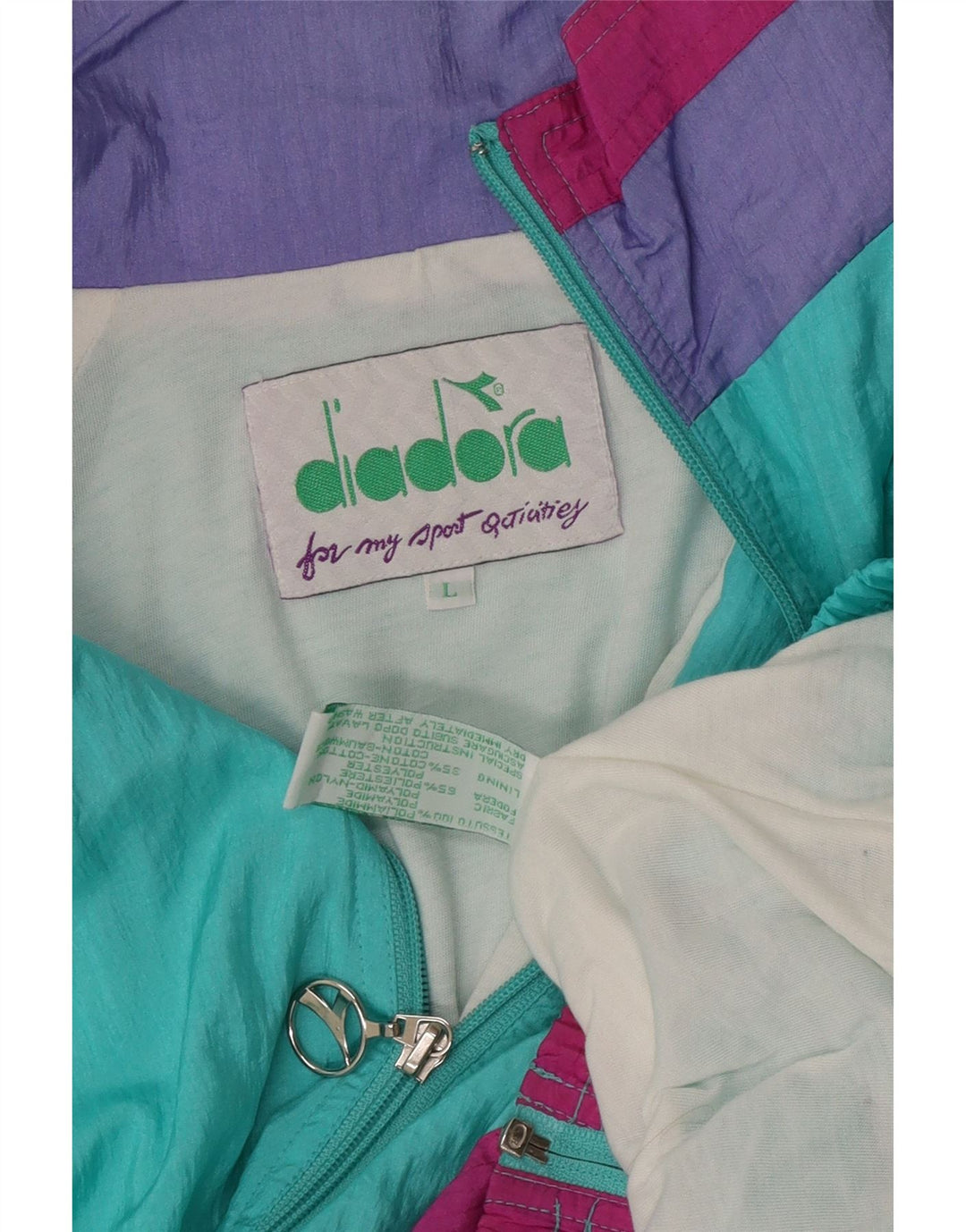 Diadora Damen-Trainingsanzug-Oberteil, Jacke, groß, türkisfarbenes Colourblock-Polyamid