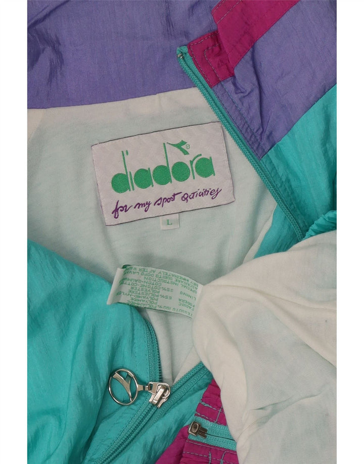 Diadora Damen-Trainingsanzug-Oberteil, Jacke, groß, türkisfarbenes Colourblock-Polyamid
