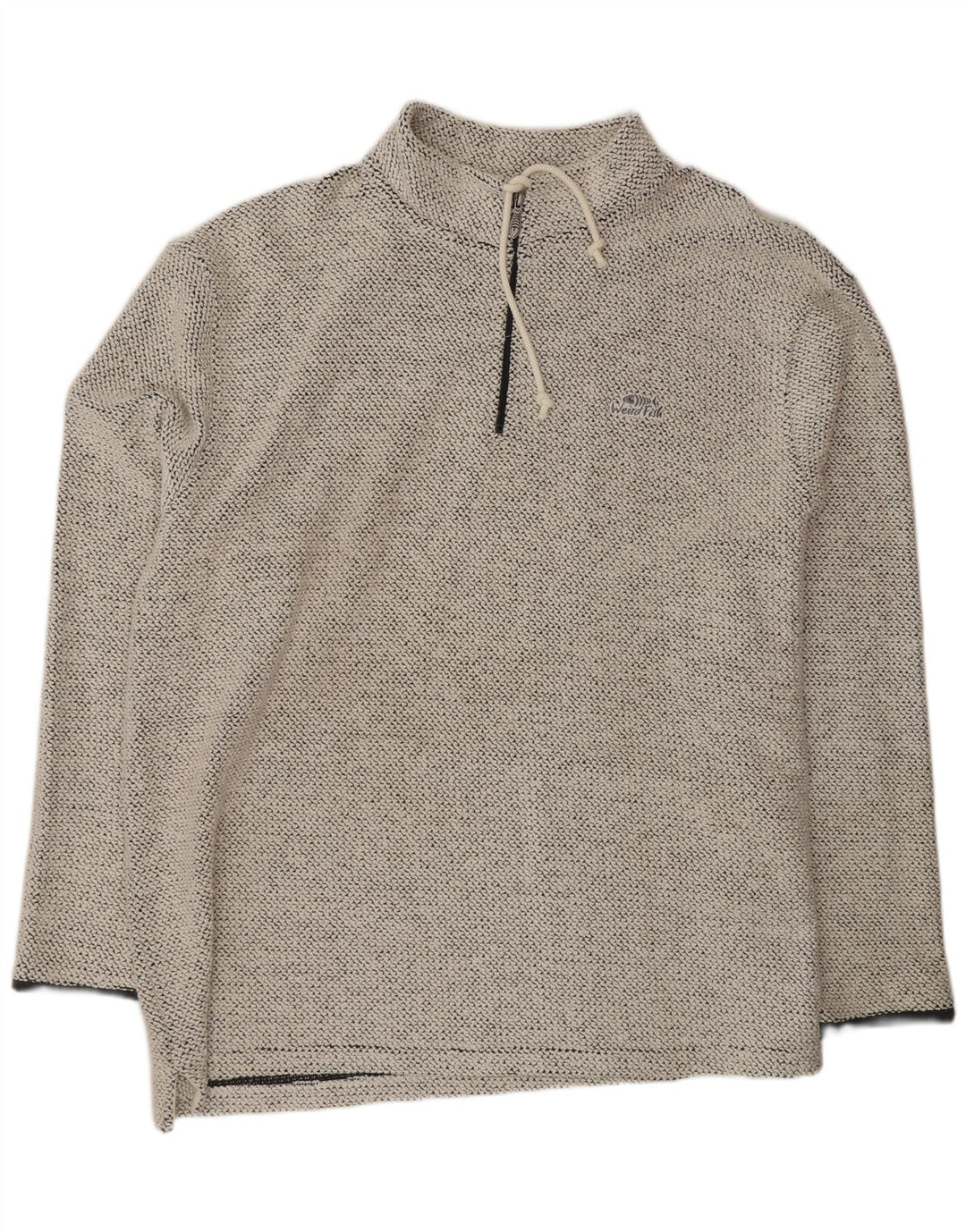 Weird Fish Herren-Sweatshirt mit Reißverschluss am Hals, mittlere, cremefarbene, gesprenkelte Baumwolle
