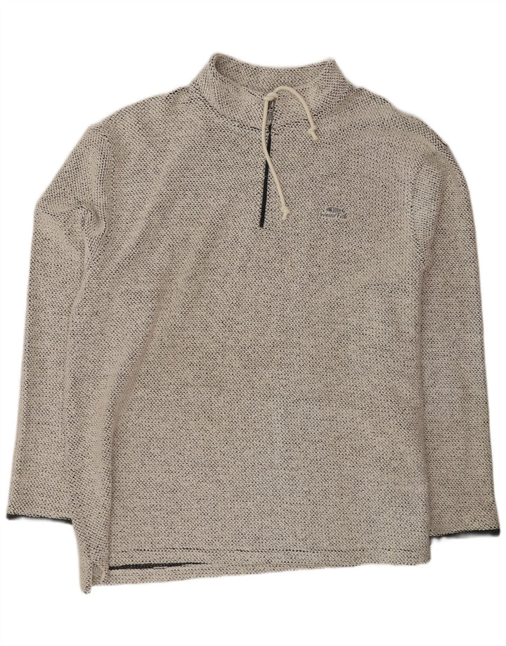 Weird Fish Herren-Sweatshirt mit Reißverschluss am Hals, mittlere, cremefarbene, gesprenkelte Baumwolle