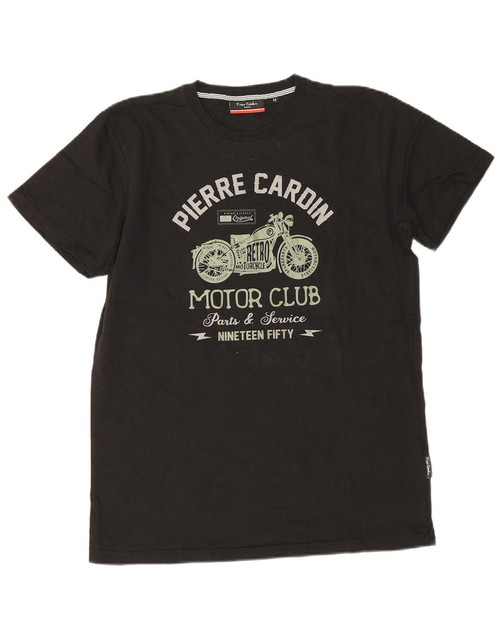 Pierre Cardin Herren Grafik-T-Shirt-Oberteil aus mittelschwarzer Baumwolle