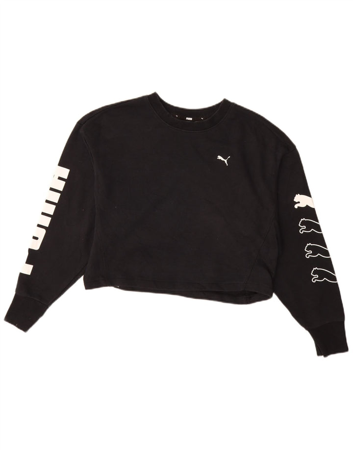 PUMA Damen Oversize Crop Graphic Sweatshirt Pullover UK 10 Small Schwarz