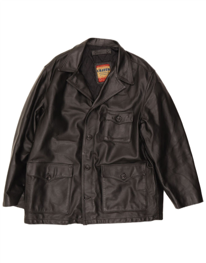 Charro Herren Ledermantel UK 42 XL Schwarzes Leder