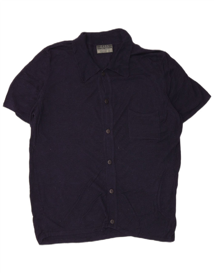 Zara Herren Kurzarmhemd XL Marineblau Rayon