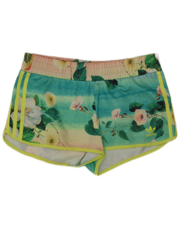 Adidas Damen Graphic Sport Shorts UK 12 Mittelgrünes Blumenmuster aus Polyester