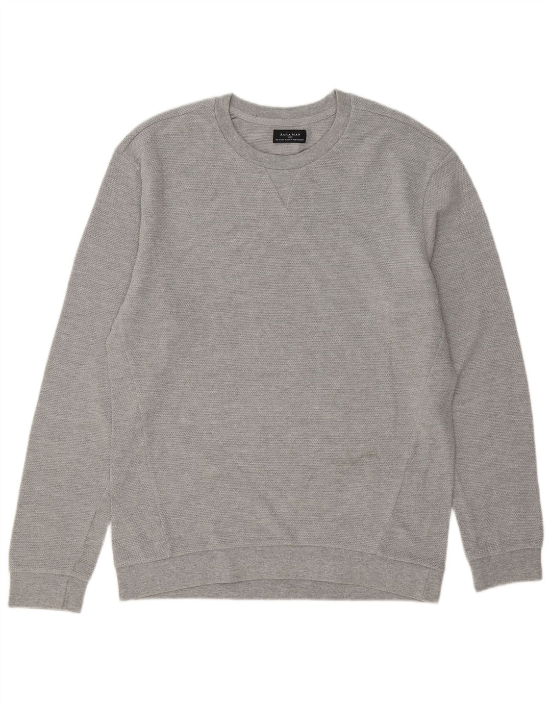 Zara Herren-Pullover mit Rundhalsausschnitt, XL, graue Baumwolle