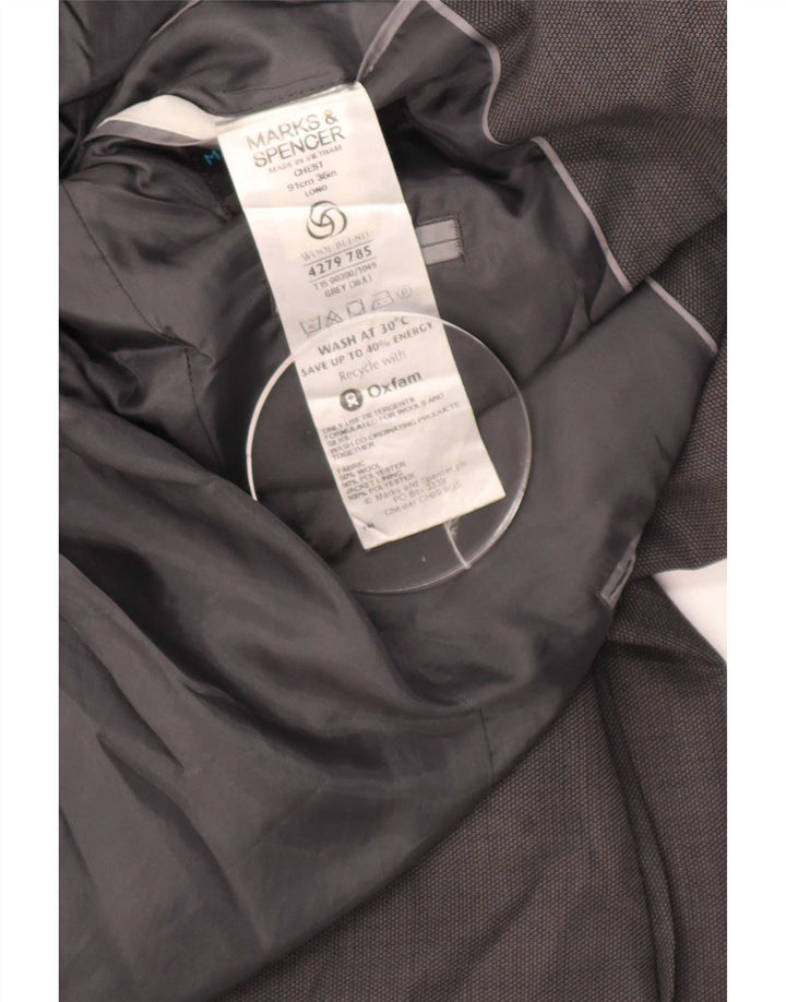 Marks & Spencer Herren-Blazer, lang, 2 Knöpfe, UK 36, kleine graue Wolle