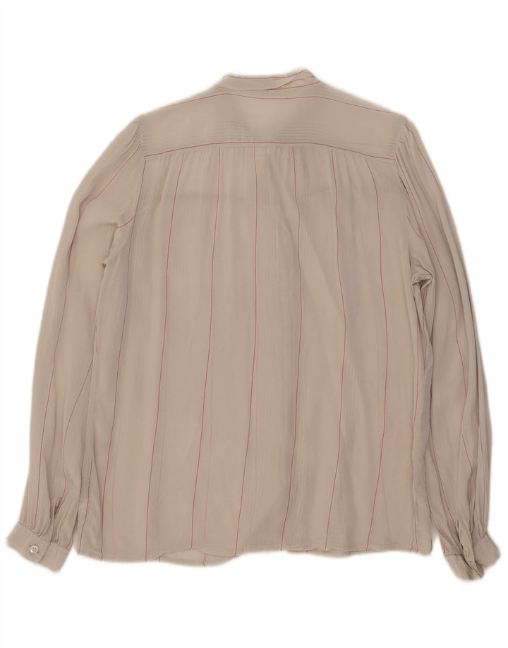 Mario Pucci Cecconi Damen-Hemdbluse mit vorderer Krawatte, Größe 46, groß, beige gestreift