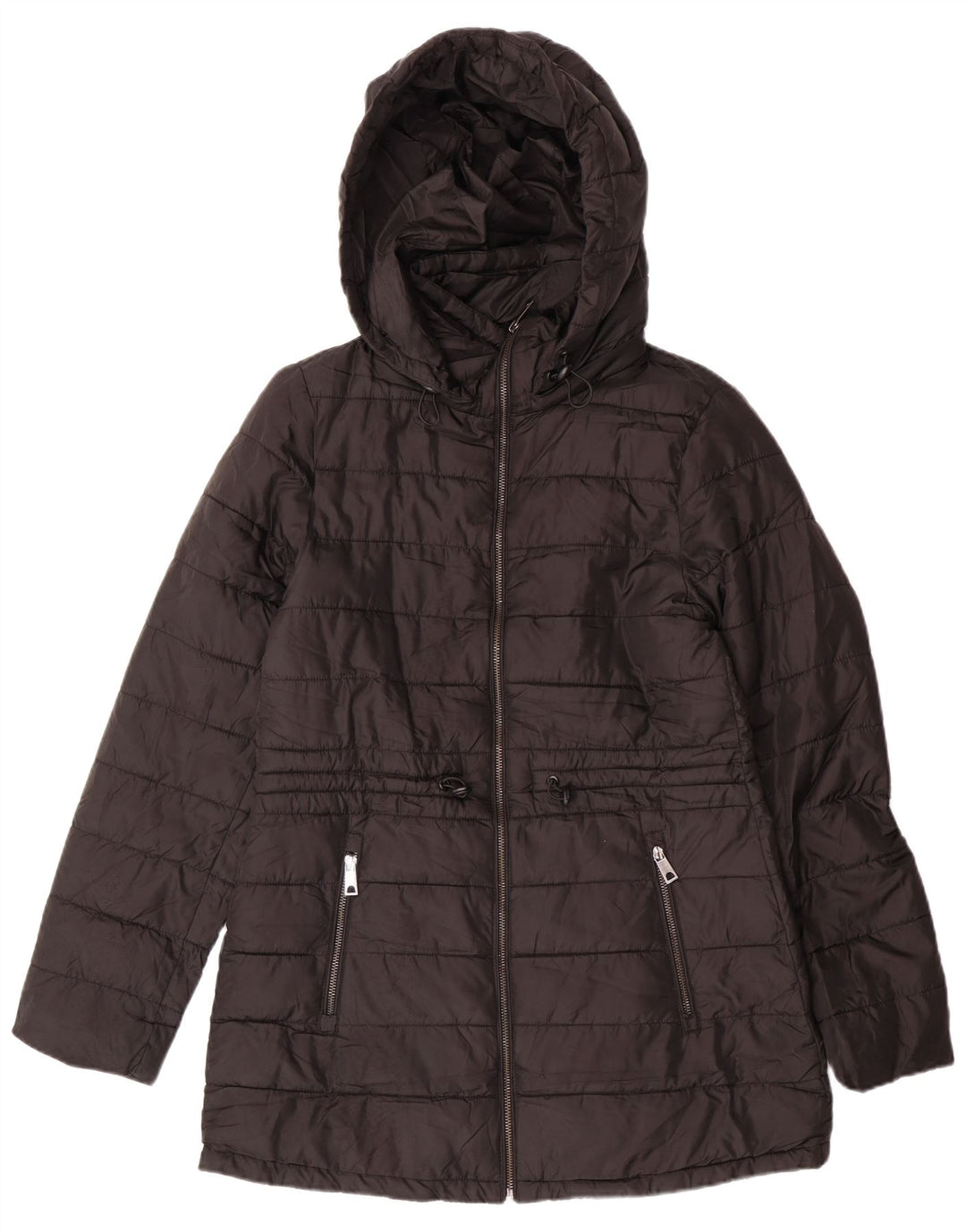 ZARA Damen Wattierte Jacke mit Kapuze UK 10 Small Schwarz Polyester