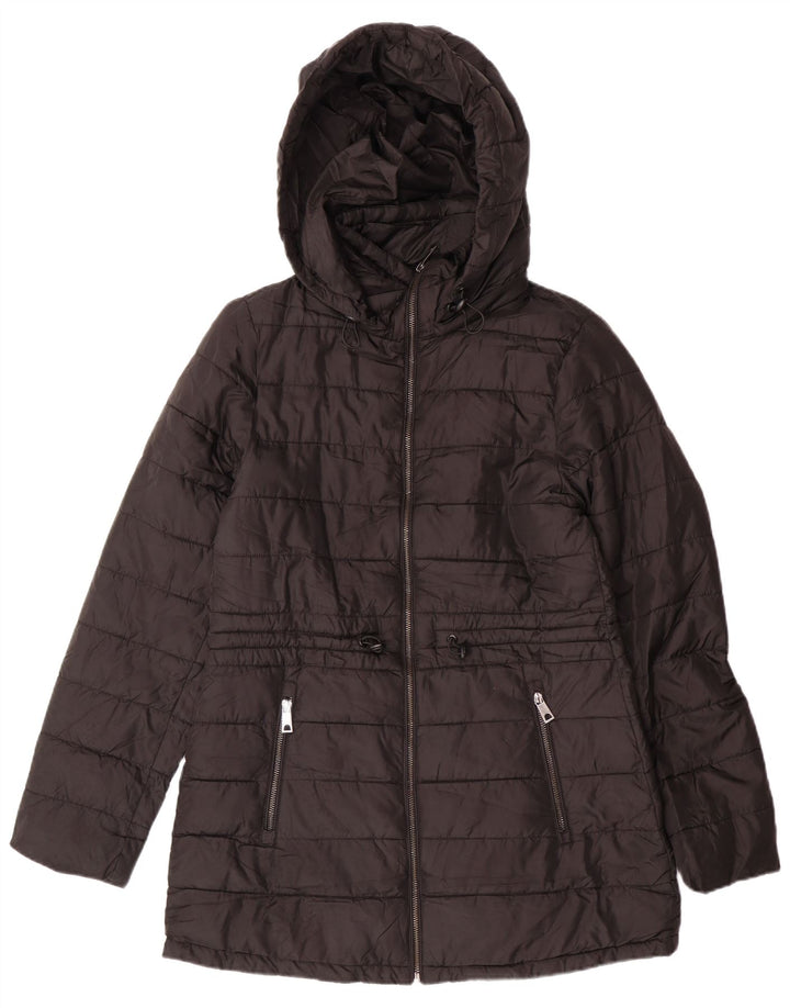 ZARA Damen Wattierte Jacke mit Kapuze UK 10 Small Schwarz Polyester