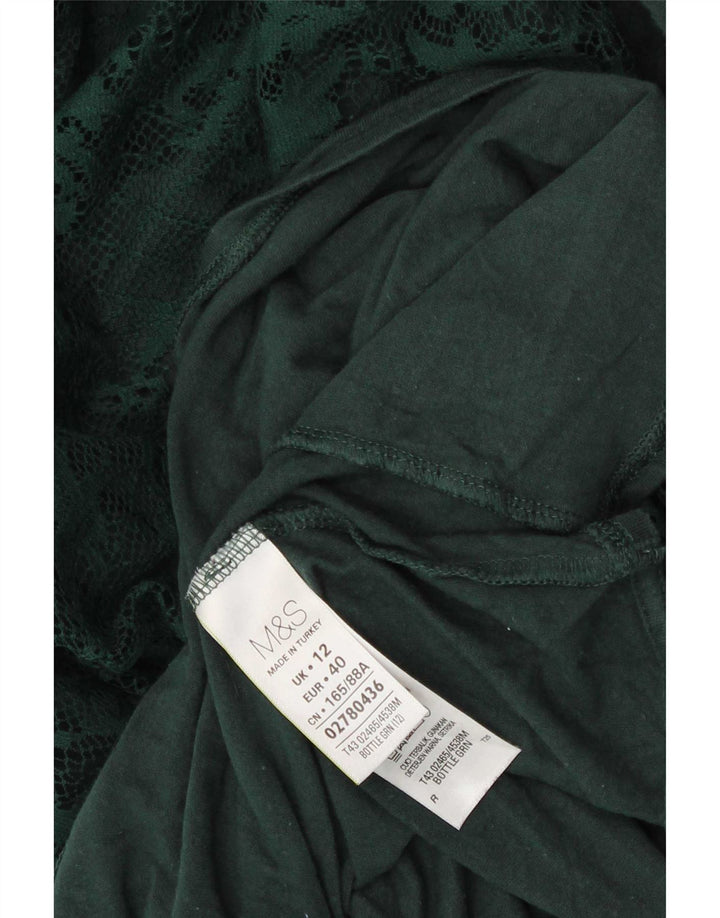 Marks & Spencer Damen Top Langarm UK 12 Mittelgrüne Paisley-Viskose