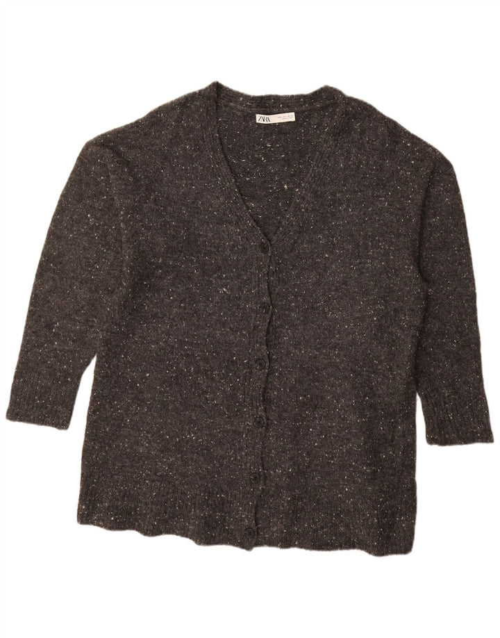 ZARA Damen Longline-Cardigan-Pullover UK 16 Großes grau meliertes Acryl