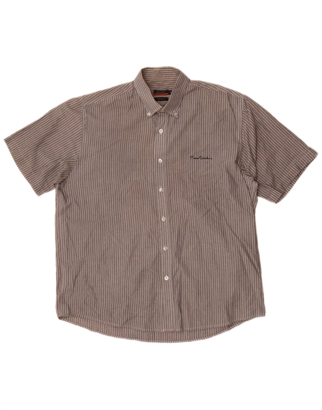 Pierre Cardin Herren-Hemd, reguläre Passform, kurzärmelig, XL, grau gestreift, Polyester