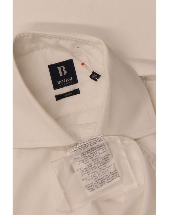 Boggi Herren Slim Fit Hemd Größe 39 15 1/2 Mittelweiße Baumwolle