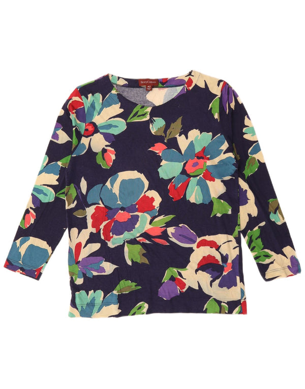 Henry Cottons Damen Top Langarm IT 42 Medium Marineblau Blumenviskose
