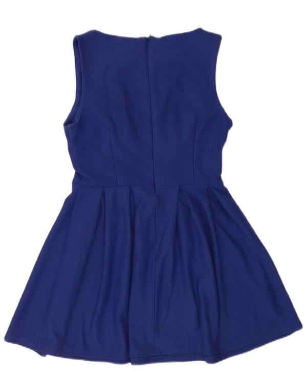 Topshop Damen Ärmelloses A-Linien-Kleid UK 10 Small Blau Polyester