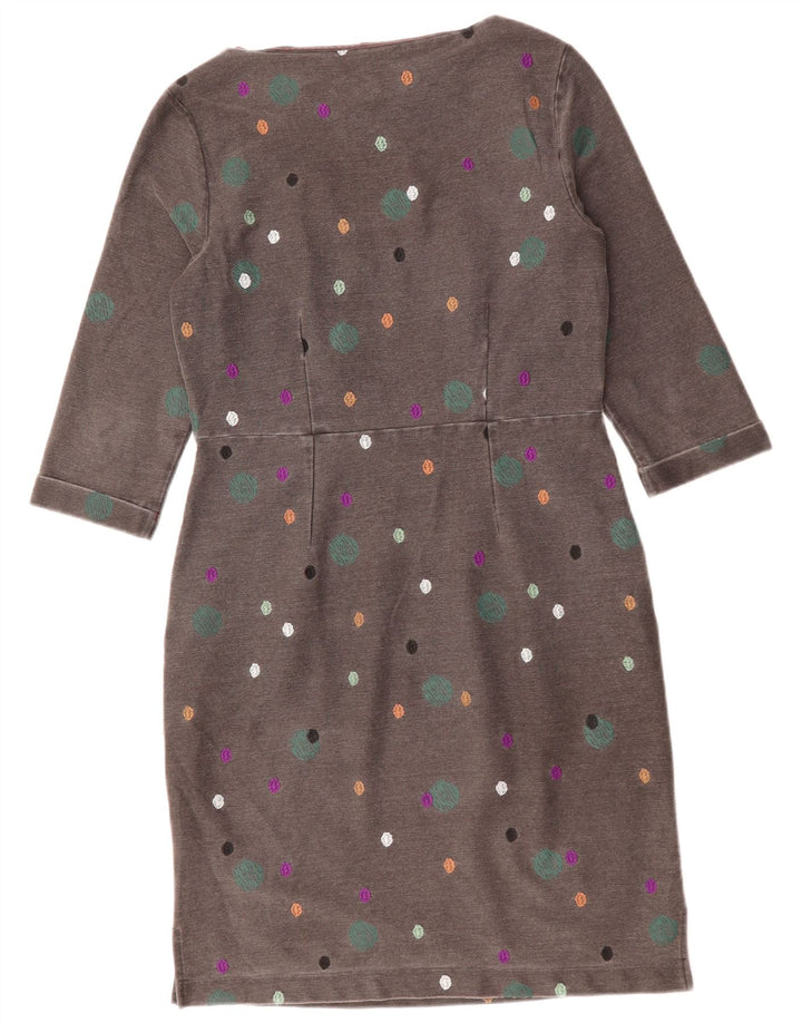 WHITE STUFF Damen Etuikleid mit 3/4-Ärmeln, UK 12, Mittelgrau gepunktet