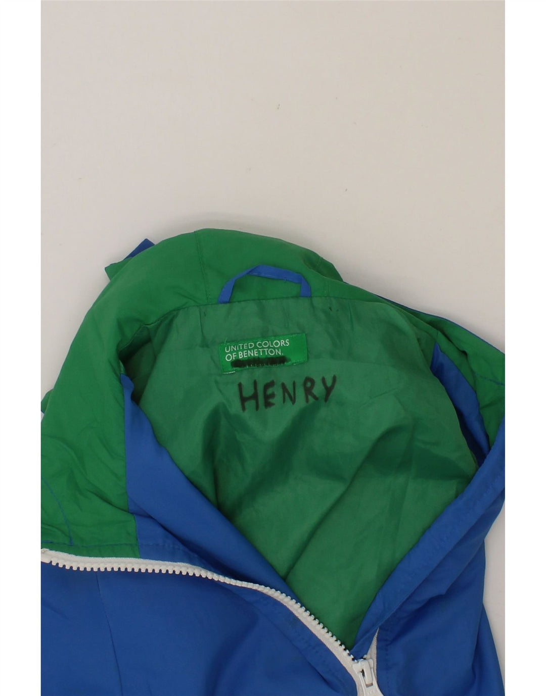 BENETTON Boys Hooded Rain Jacket 3-4 Years Blue Vintage Benetton and Second-Hand Benetton from Messina Hembry 