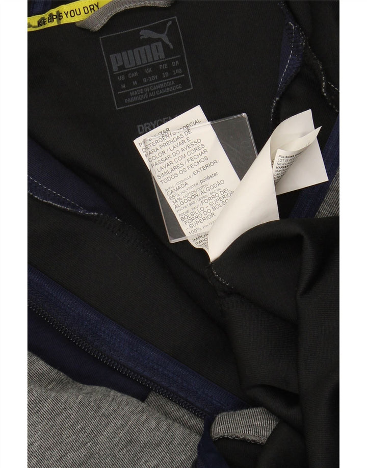 PUMA Jungen-Kapuzenpullover mit grafischem Reißverschluss, 9–10 Jahre, graues Farbblock-Polyester