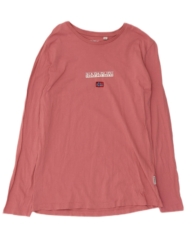 Napapijri Womens Graphic Top Langarm UK 14 Large Rosa Baumwolle