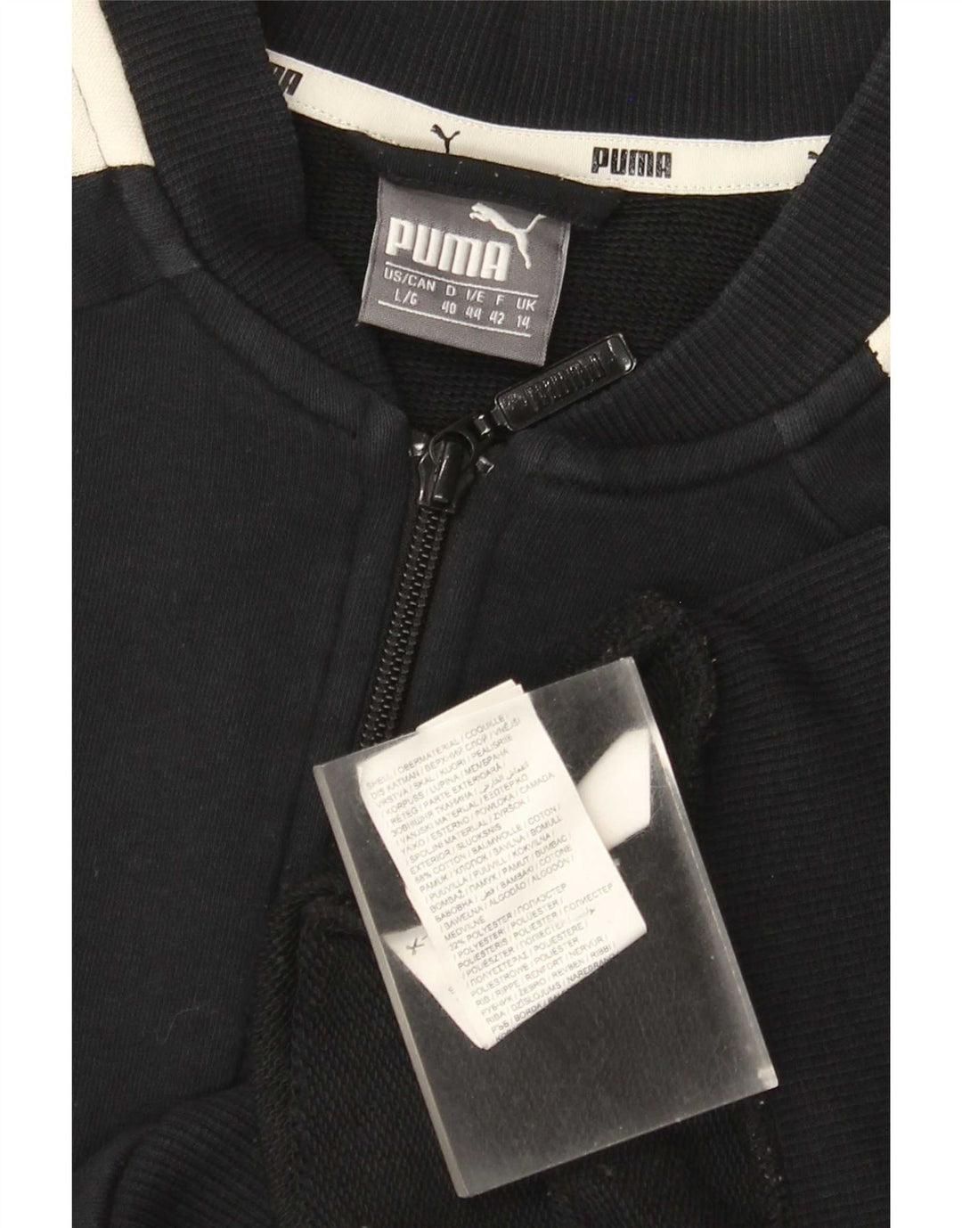 Puma Damen-Trainingsanzug-Oberteiljacke UK 14 Mittelschwarze Colourblock-Baumwolle