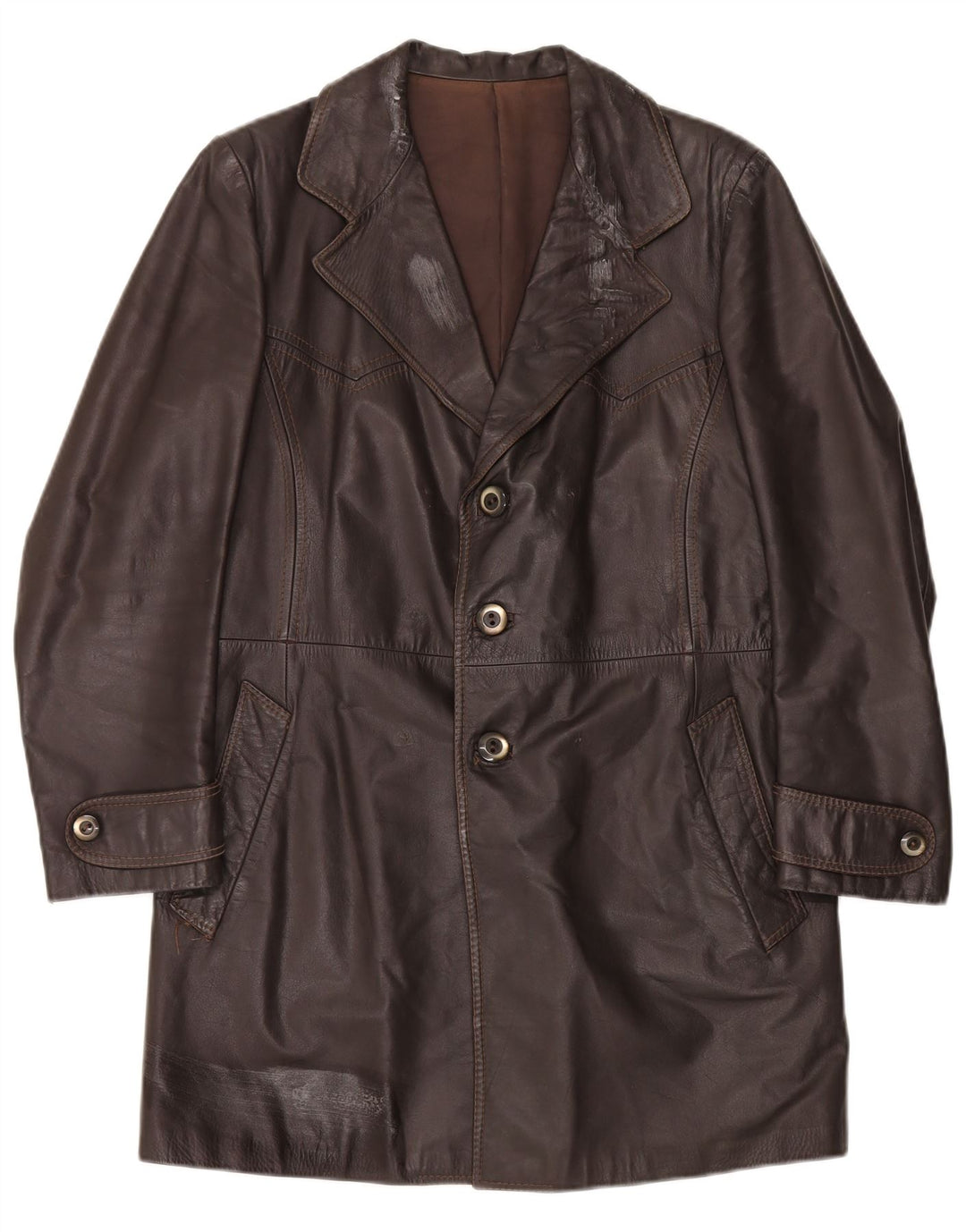 Vintage Herren Ledermantel UK 38 Mittelbraun