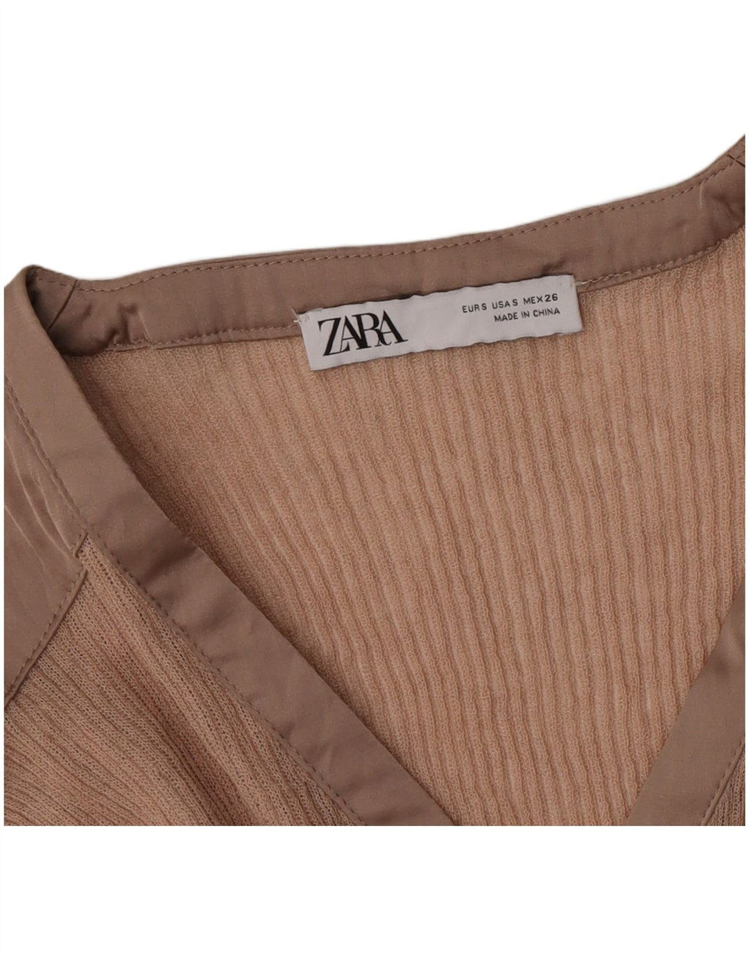 Zara Damen Top Langarm UK 10 Small Beige Colourblock
