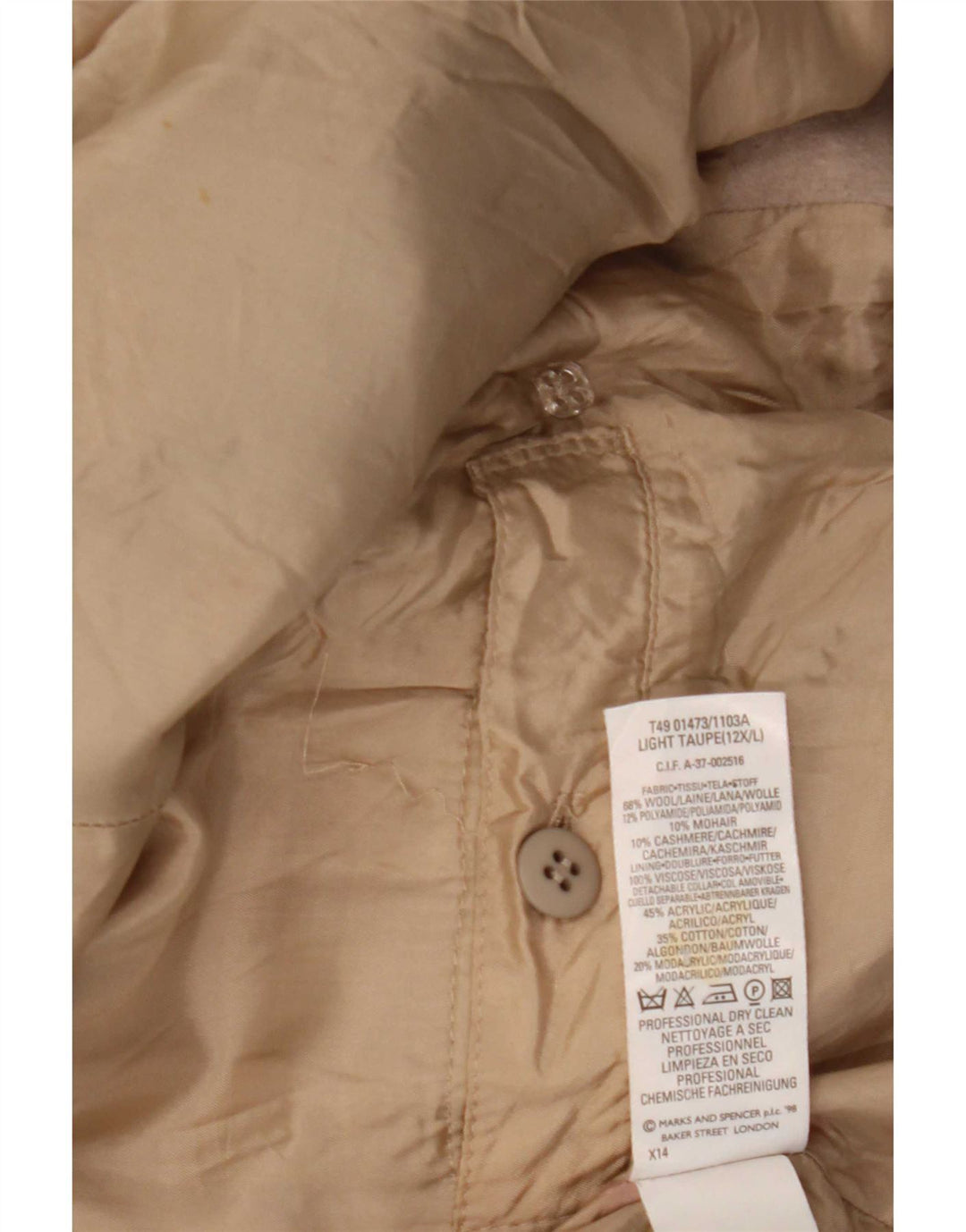 Marks & Spencer Zweireihiger Damenmantel UK 12 Mittelbeige Wolle