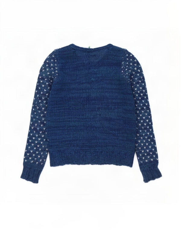 Benetton Mädchen-Strickjacke, 11–12 Jahre, 2XL, Blau, Fair-Isle-Weihnachten