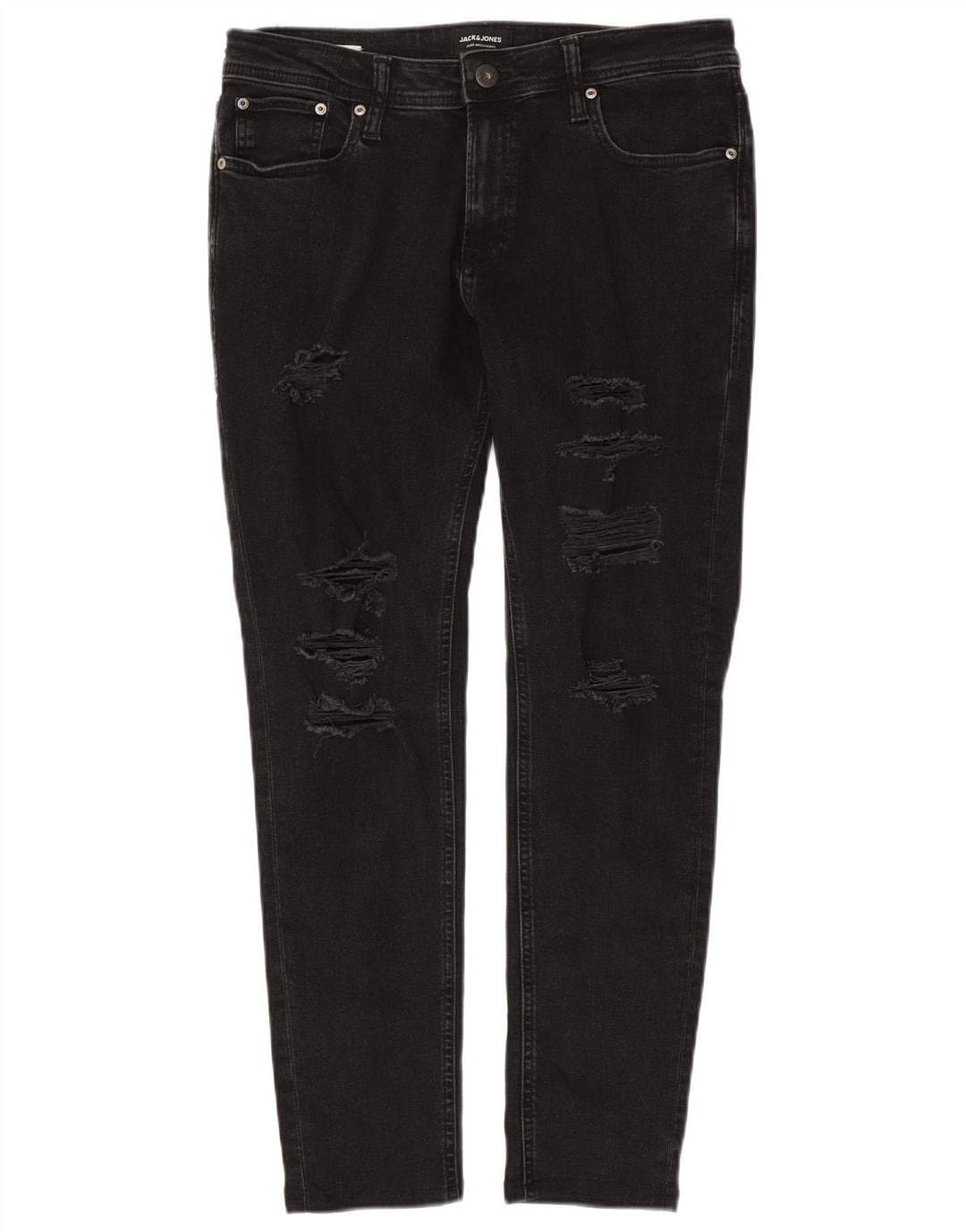 JACK & JONES Mens Distressed Slim Jeans W33 L28 Black Cotton
