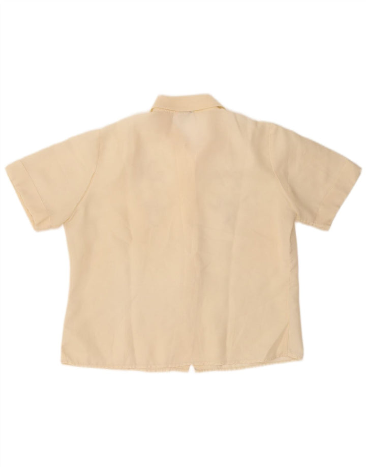 VINTAGE Damen Kurzarm-Hemdbluse UK 14 Mittelgelb geblümt