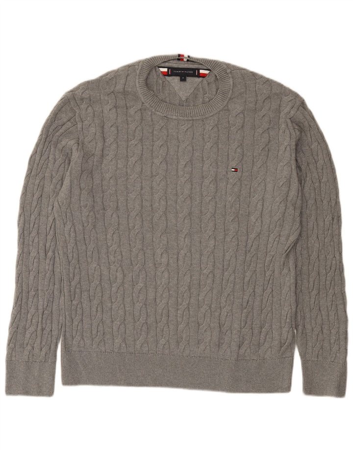 Tommy Hilfiger Herren-Pullover mit Rundhalsausschnitt, mittelgraue Baumwolle